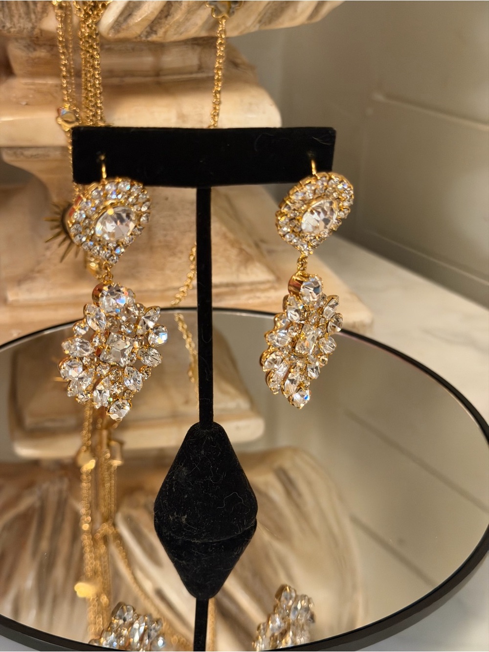 Gold Crystal Drop Statement Earrings - Elegant Bridal Jewelry
